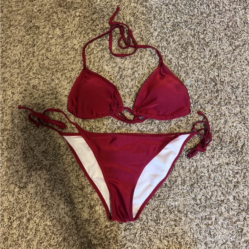 SHEIN Red Triangle Tie-Side Bikini Set
